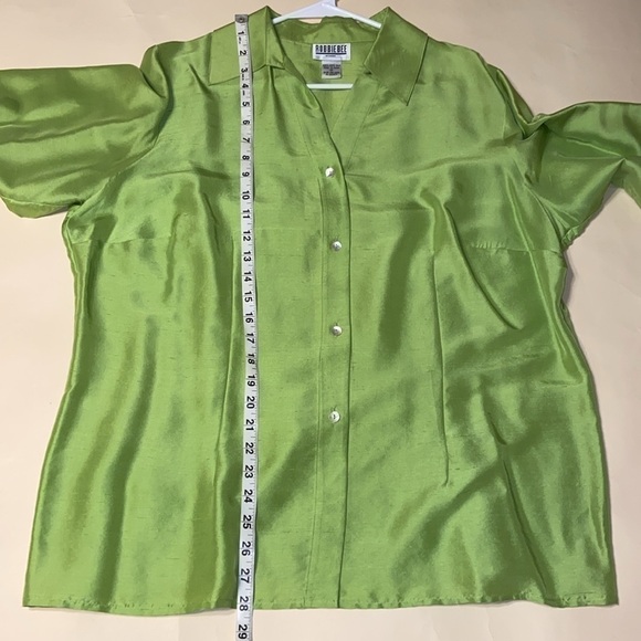 Robbie Bee vintage silk shantung button blouse Y2K chartreuse green 1X - Picture 10 of 11